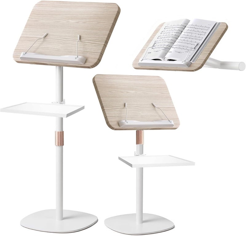 NAMON Floor Music Stand with Tray – 180° Adjustable Solid Wood Desk, Height Adjustable from 16.5 to 51 Inches – Perfect for Projectors, Reading, Laptops & More（White） - Image 1